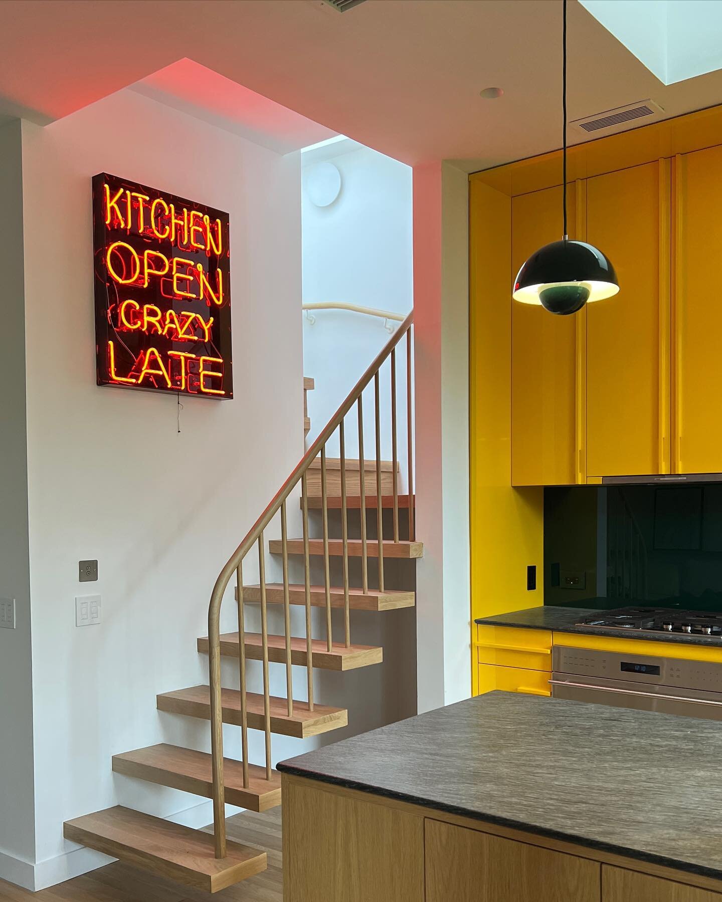 We removed the roof stair enclosure and added a new open riser stair to open up the space. We also added a new operable glass skylight hatch to get more natural light into this roof top floor apartment in Fort Greene, Brooklyn, NY.  The last photo sh