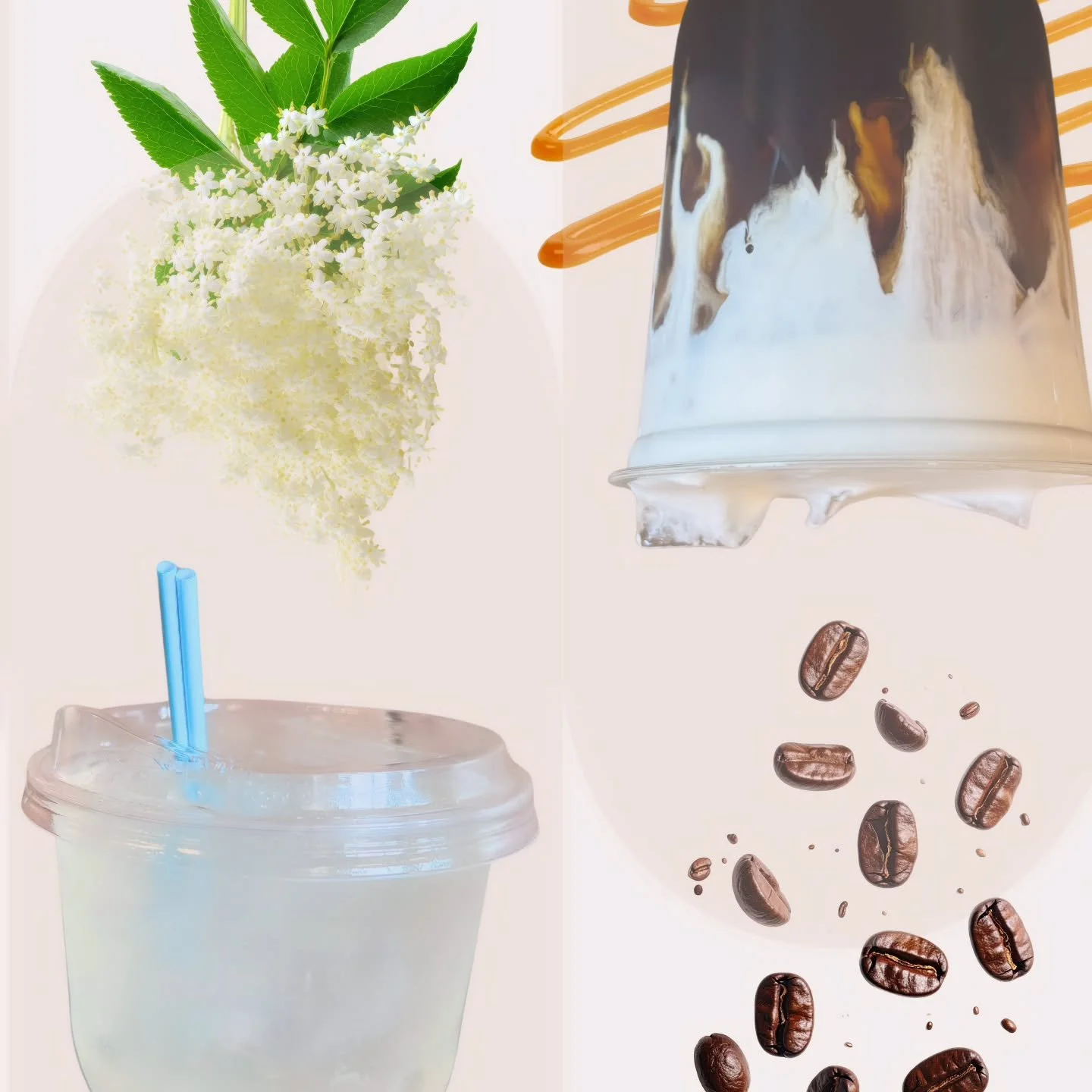 ⬅️ 🥂🌼 16oz Elderflower Spritz 🌼🥂
➡️ 🇮🇪🥃 16oz/24oz Irish Cream Cold Brew 🥃🇮🇪 
#springmenu #coffeeshop #cafemenu #prosecco #bubbles