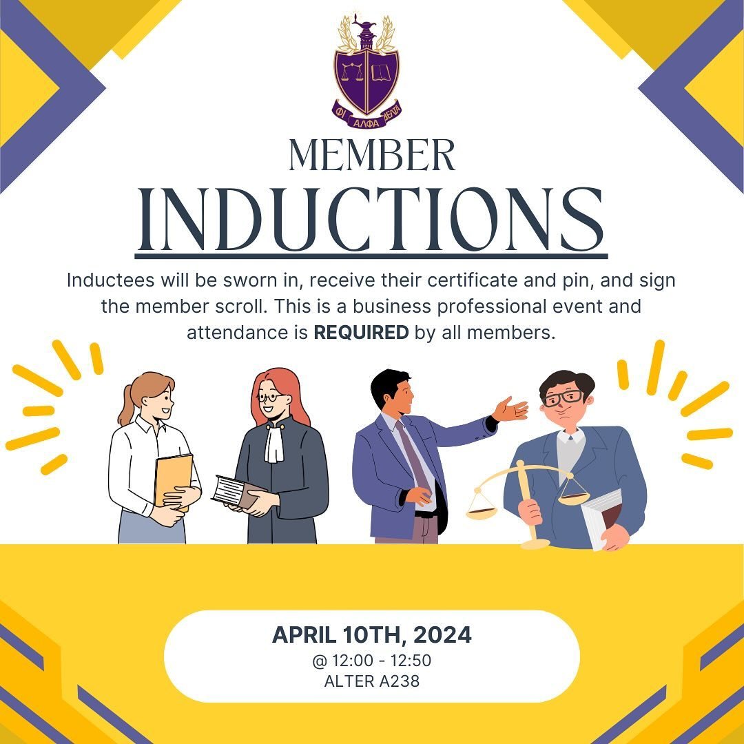 Attention all members! Today we will be holding our inductions, so make sure to dress professionally. Come support your fellow PAD members as they take their next big step in our SPO! 🍒🦉🧑&zwj;⚖️