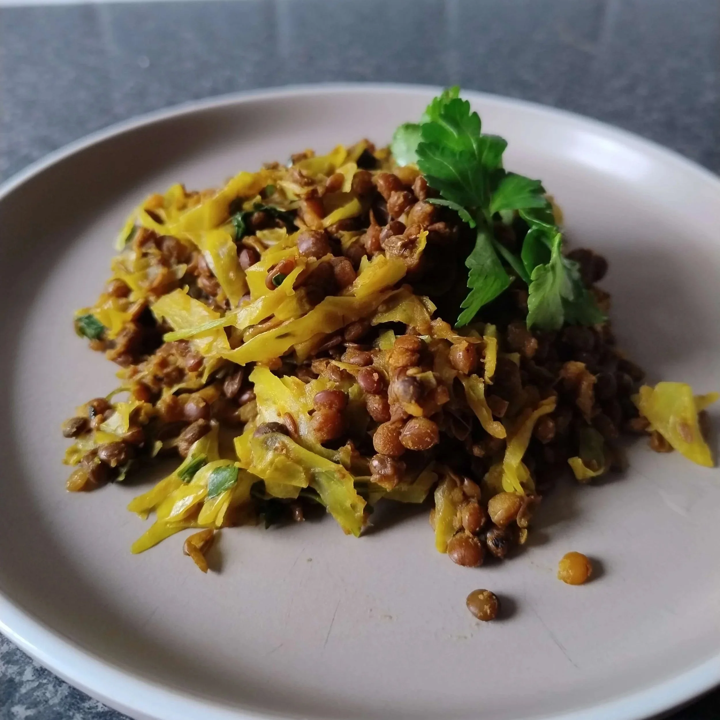 Braised Green Lentils and Cabbage