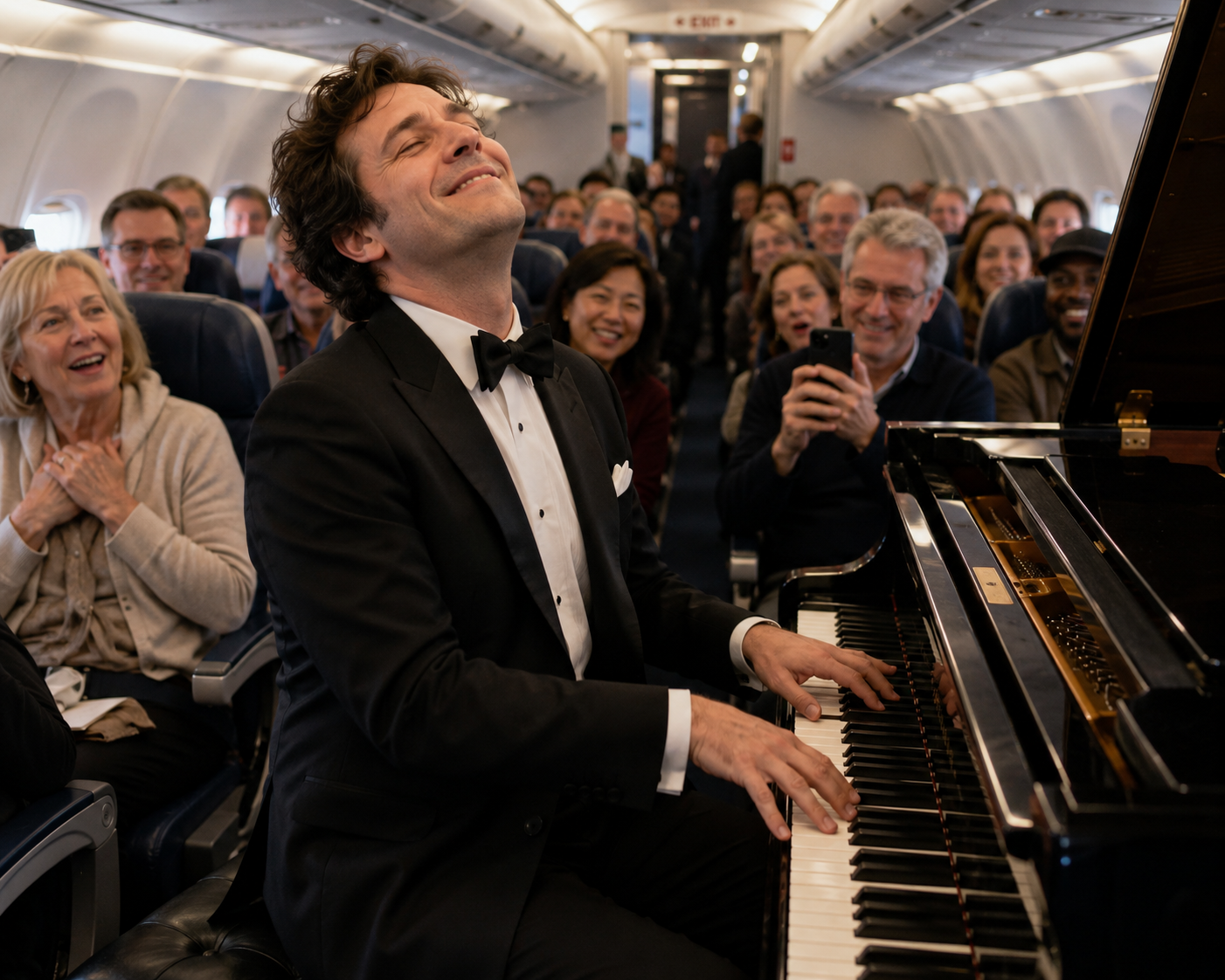 They’re playing the piano while flying in the plane