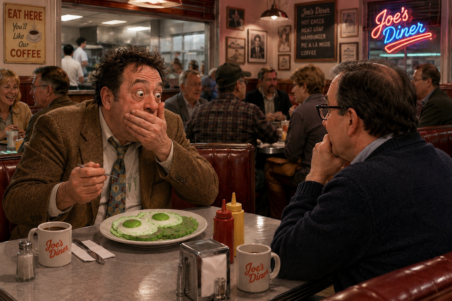 The waitress was not amused when he ordered green eggs and ham