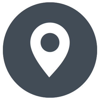 A location pin icon on a dark background.