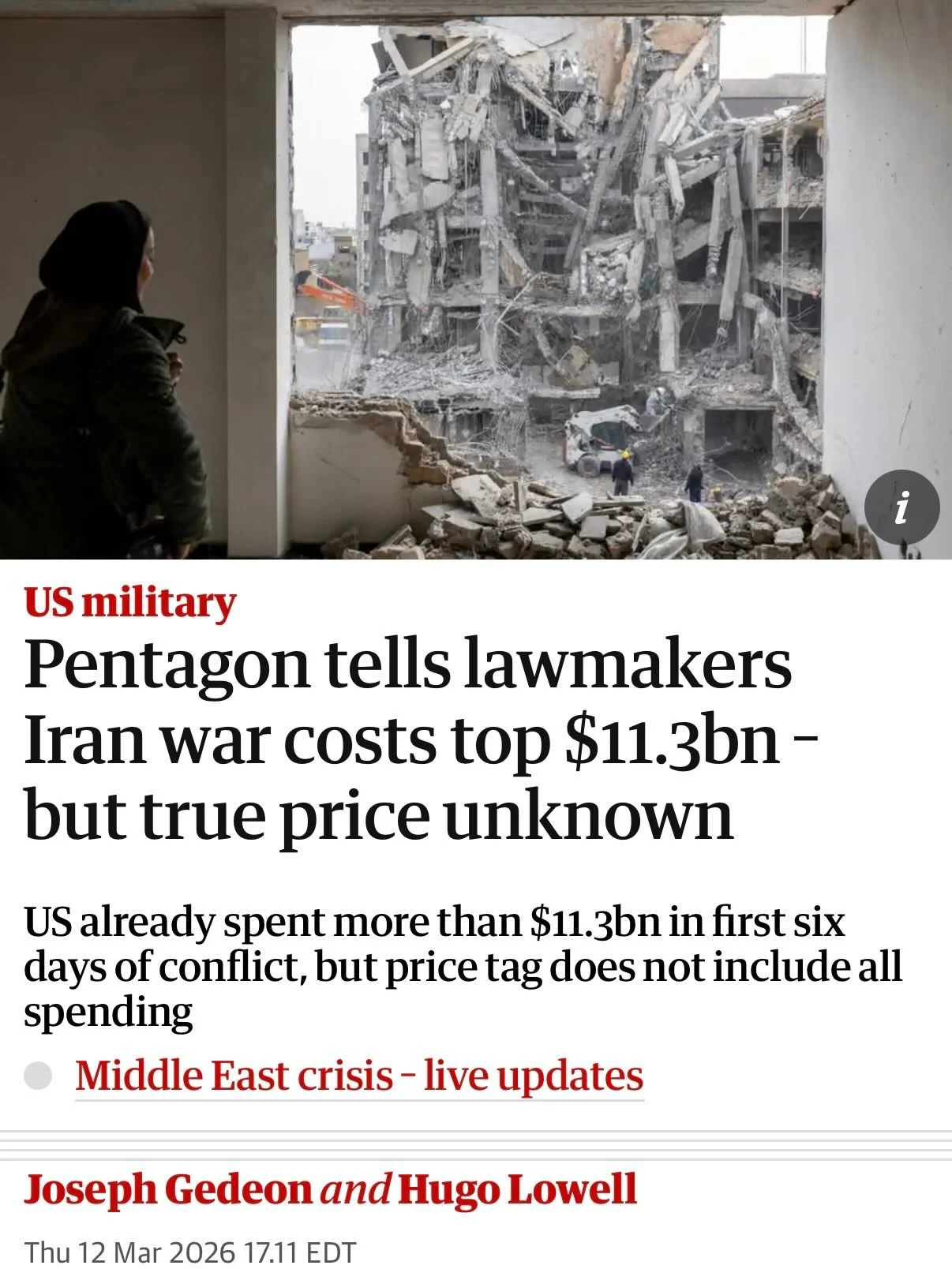 The U.S.&rsquo;s illegal war against Iran has already cost billions of U.S. taxpayer money and countless lives. These numbers continue to rise daily as Trump escalates strikes on Iran. 

In just the first six days alone, the war cost over $11.3 billi