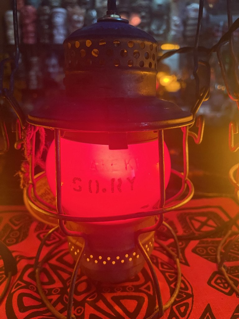Antique Railroad Signal Lantern Red Lens