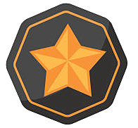 Orange star on a dark hexagonal background with border
