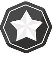 Black hexagonal badge with a white star design in the center.