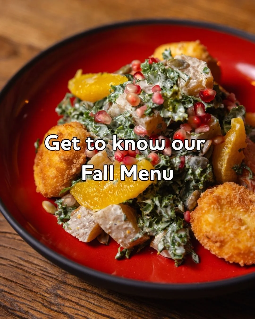 The salad that steals the show. Yellow beets, carrots, spicy pepitas, fried goat cheese croquettes, and creamy orange dressing.