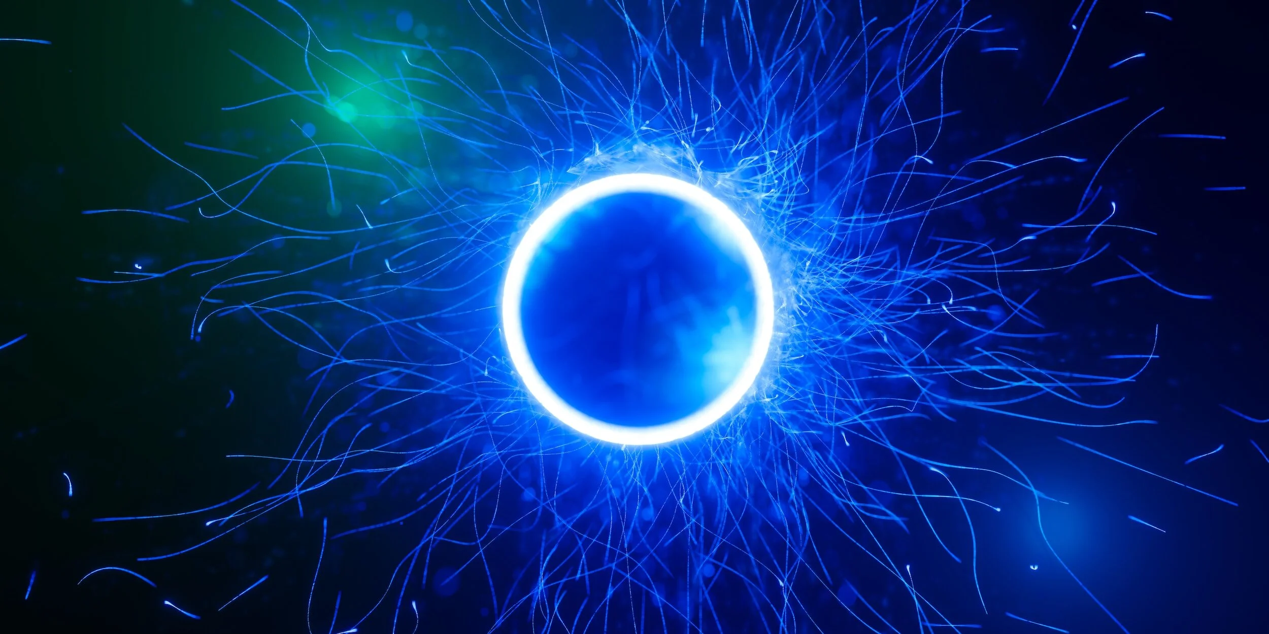 Blue circle surrounded by blue energy lines