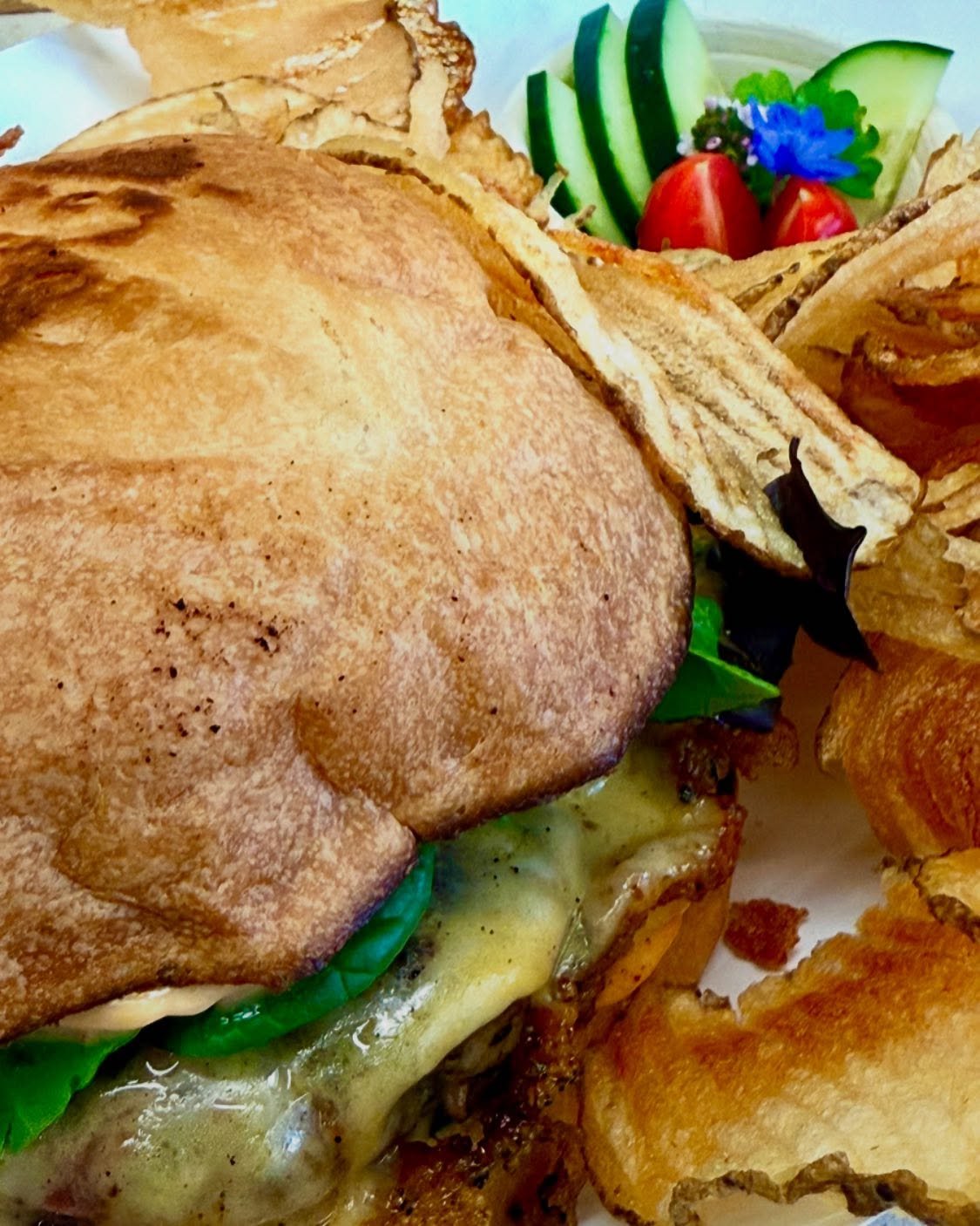 CHEESEBURGER. HAND SLICED CHIPS. A very small side salad? Here for your LUNCH. #local #organic #delicious #comfortfood #yourhappyplace #happythursday #happyluncheonette