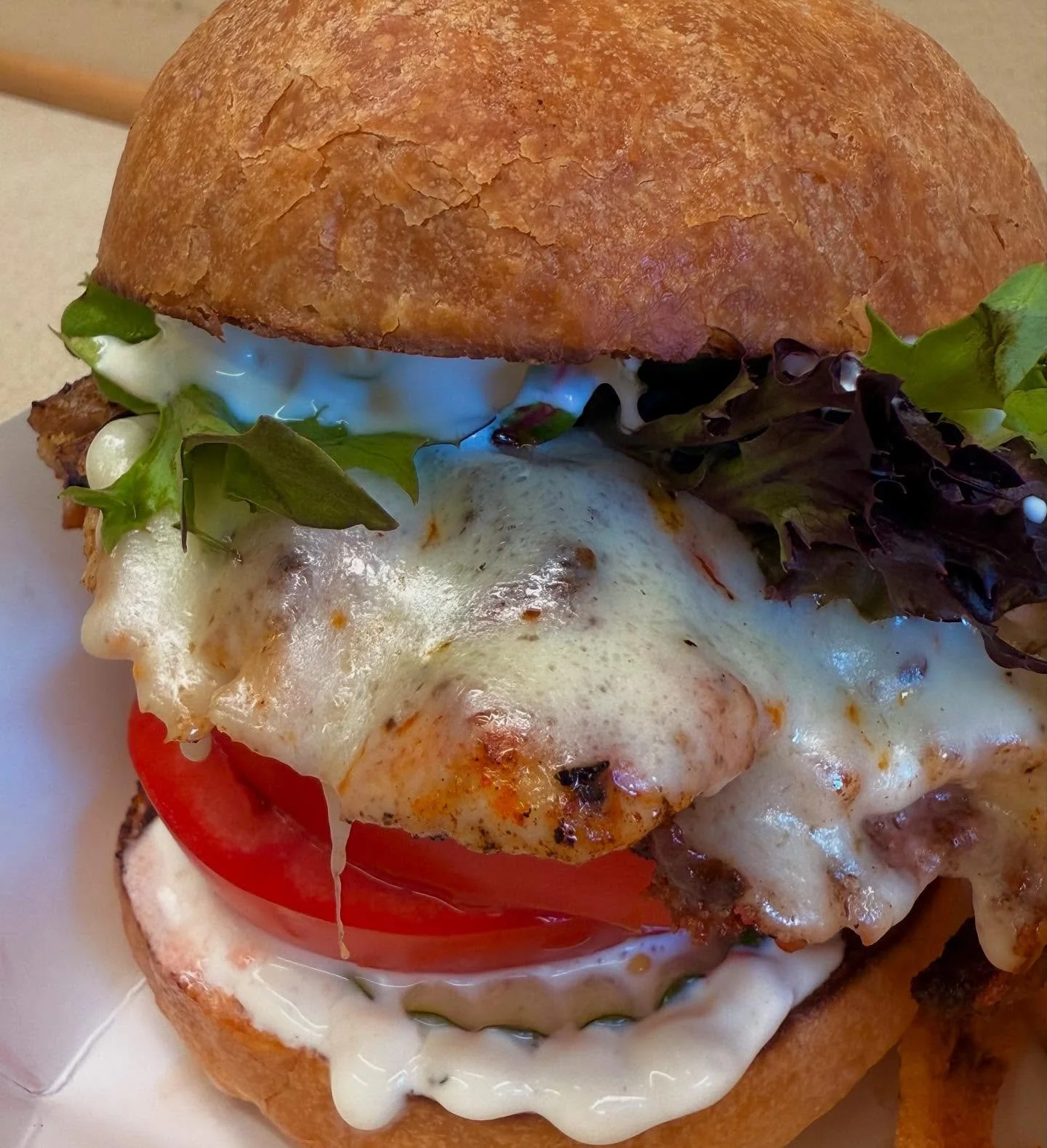 She said “This is bananas!!” But it’s actually a Smoked Chicken Sandwich with Heirloom Tomatoes. 🤭