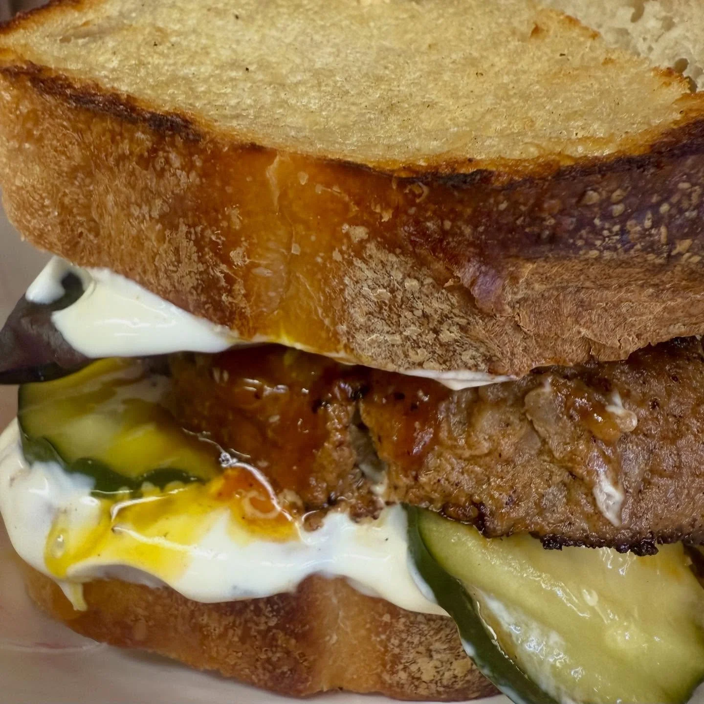 Meatloaf Sandwich with a Fried Farm Egg. 
We fancy in the most homespun way. #cozycore #homemadeeverything #local #organic #happyluncheonette