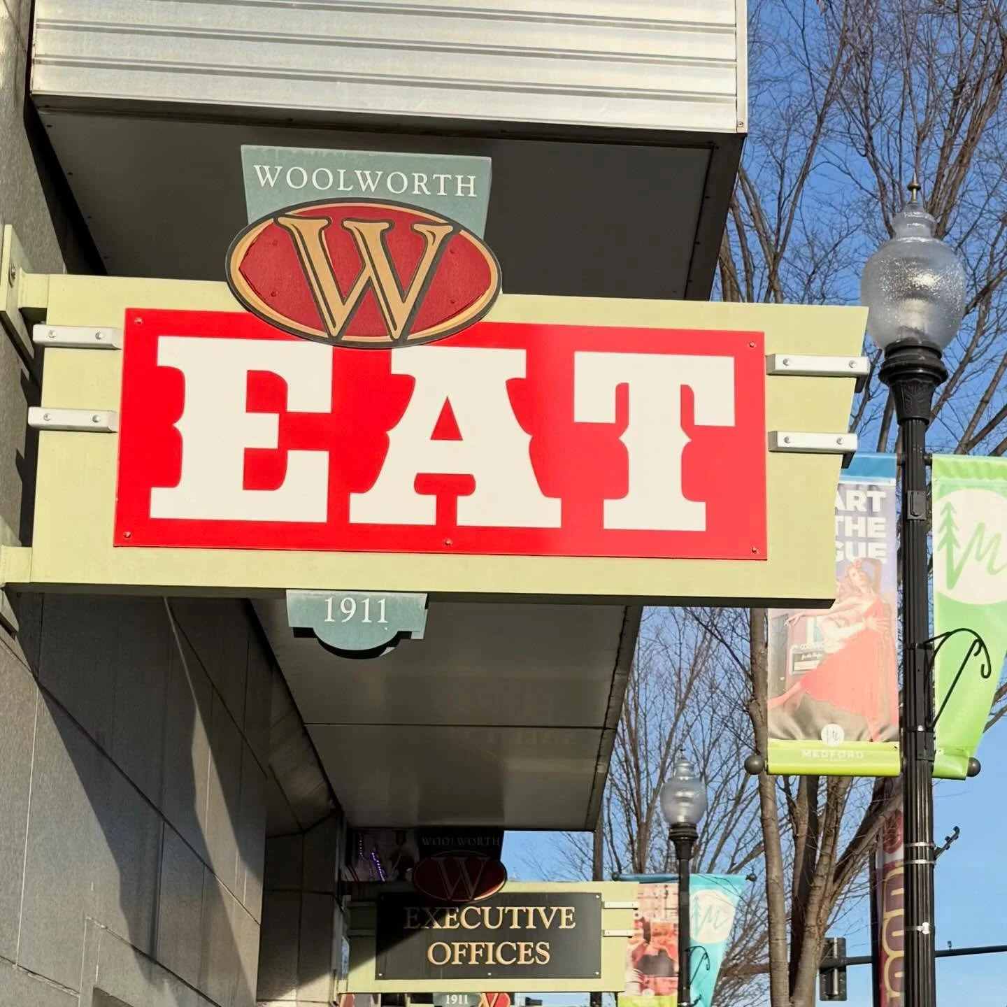 Hey!! That&rsquo;s us!! Find Luncheonette under the EAT sign in #downtownmedford in the #historicwoolworthbuilding 
We heard there is one other Luncheonette in a Woolworth Building left&hellip; but they wont take our calls?! C&rsquo;mon!!
Come have l