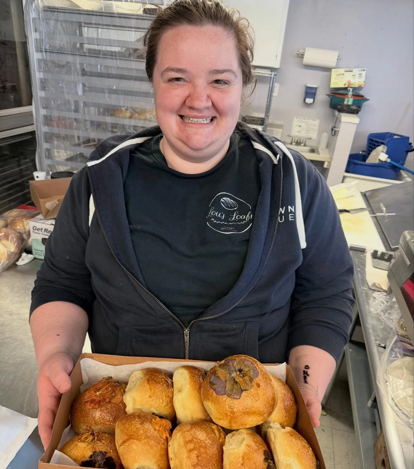 This is our Award Winning Baker, Lou of @lousloafs She is the absolute BEST! Not only is she hailed by Southern Oregon as the Best Bakery 2024 &amp; 2025 but she indulges us in our whimsical schemes and dreams! Here she is proudly displaying her gorg