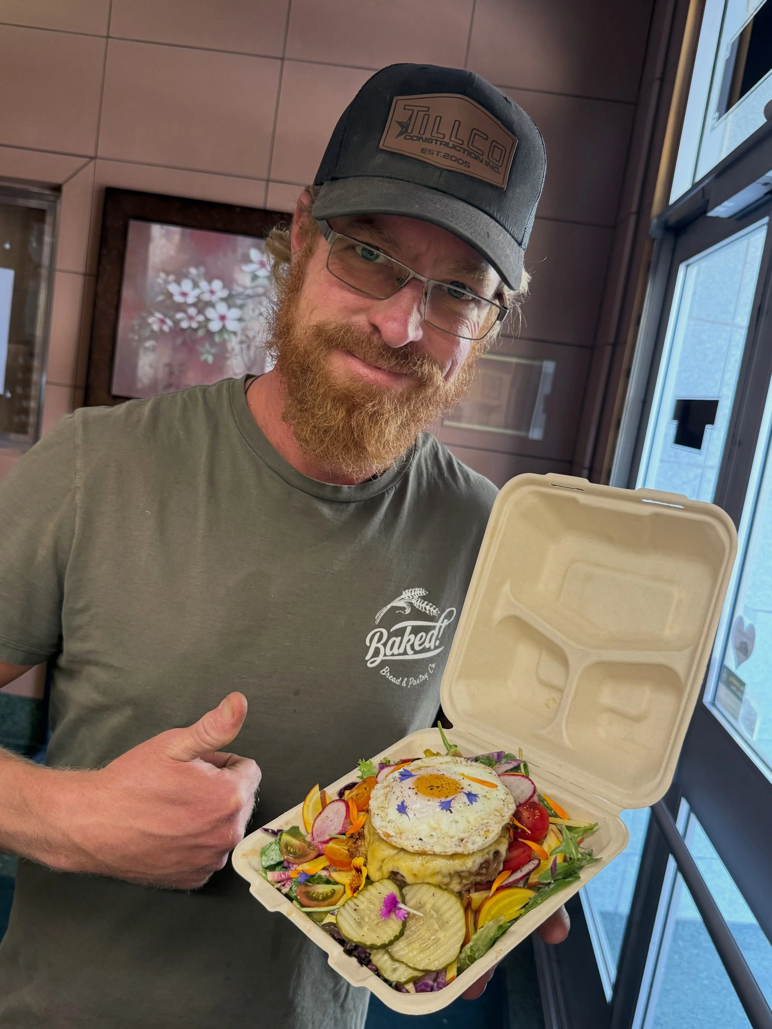 Got to make LUNCH for @spiritfoodorganics today. Thank you, Colby! #putaneggonit #cheeseburgersalad @ittybittyacresfarm eggs are the BEST! #fluffybutthut #localorganicdelicious #downtownmedford
