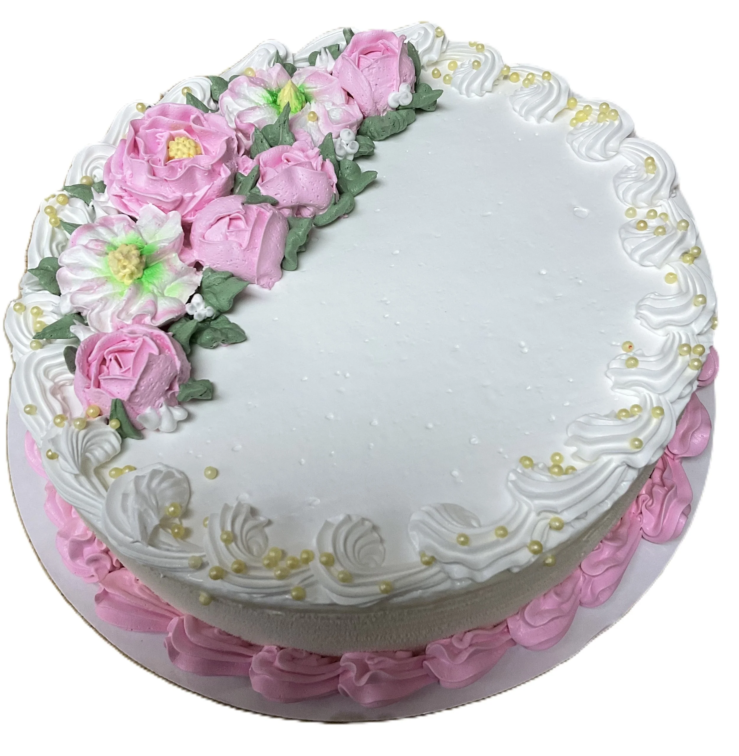 Pink Rose and Buds and White Flower