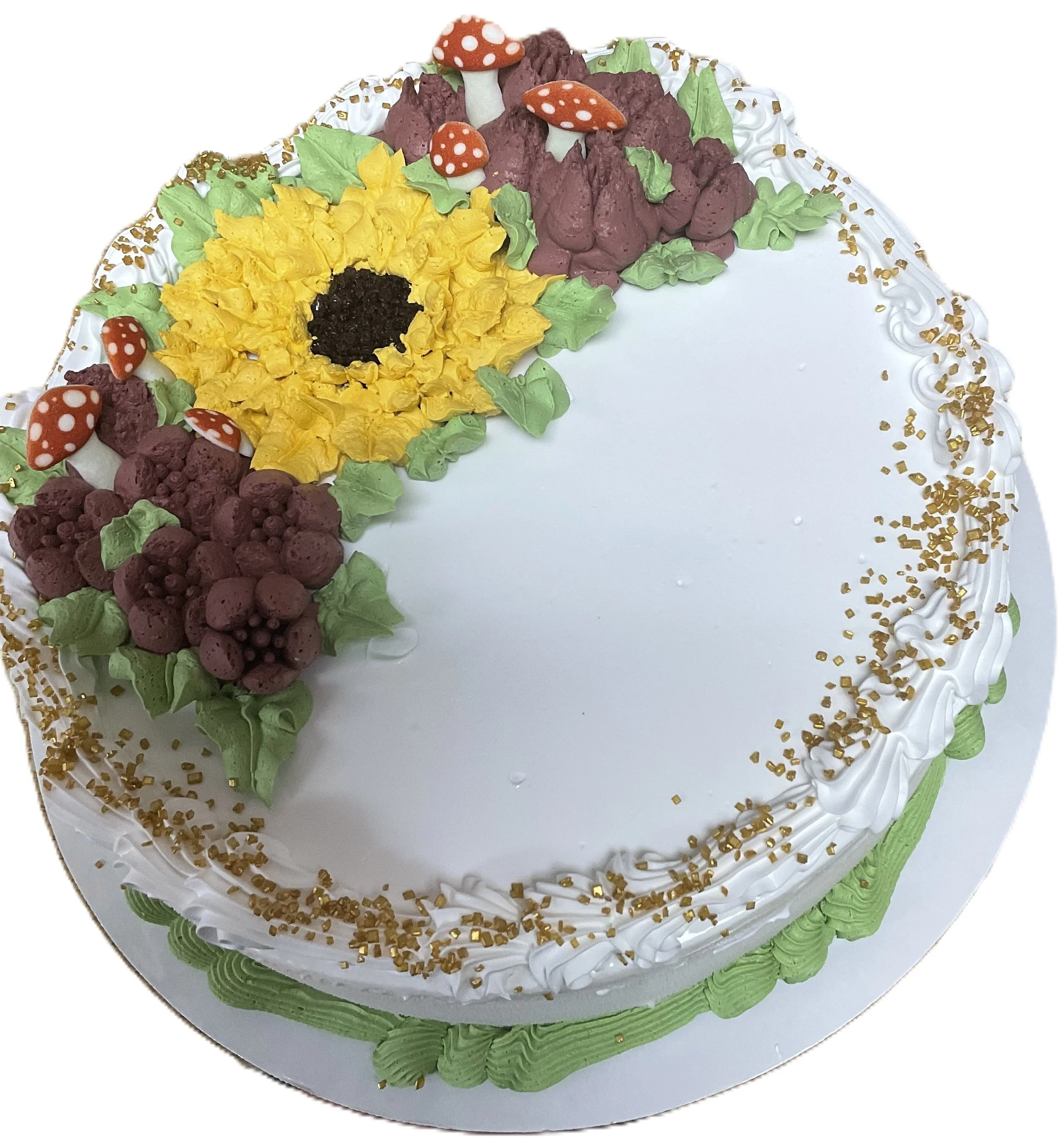 Sunflower, Mushrooms, Burgundy Flower