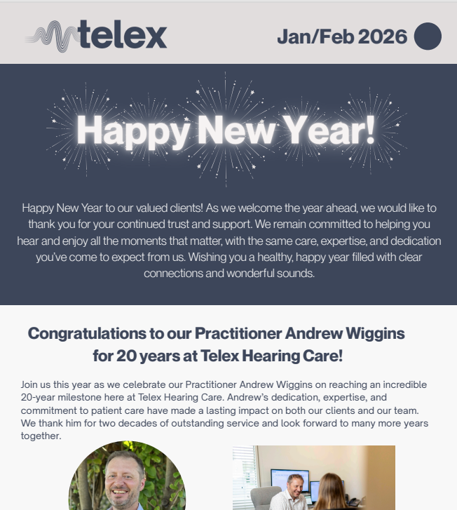 New Year news and What do I do if I get my hearing aids wet? Jan/Feb 2026