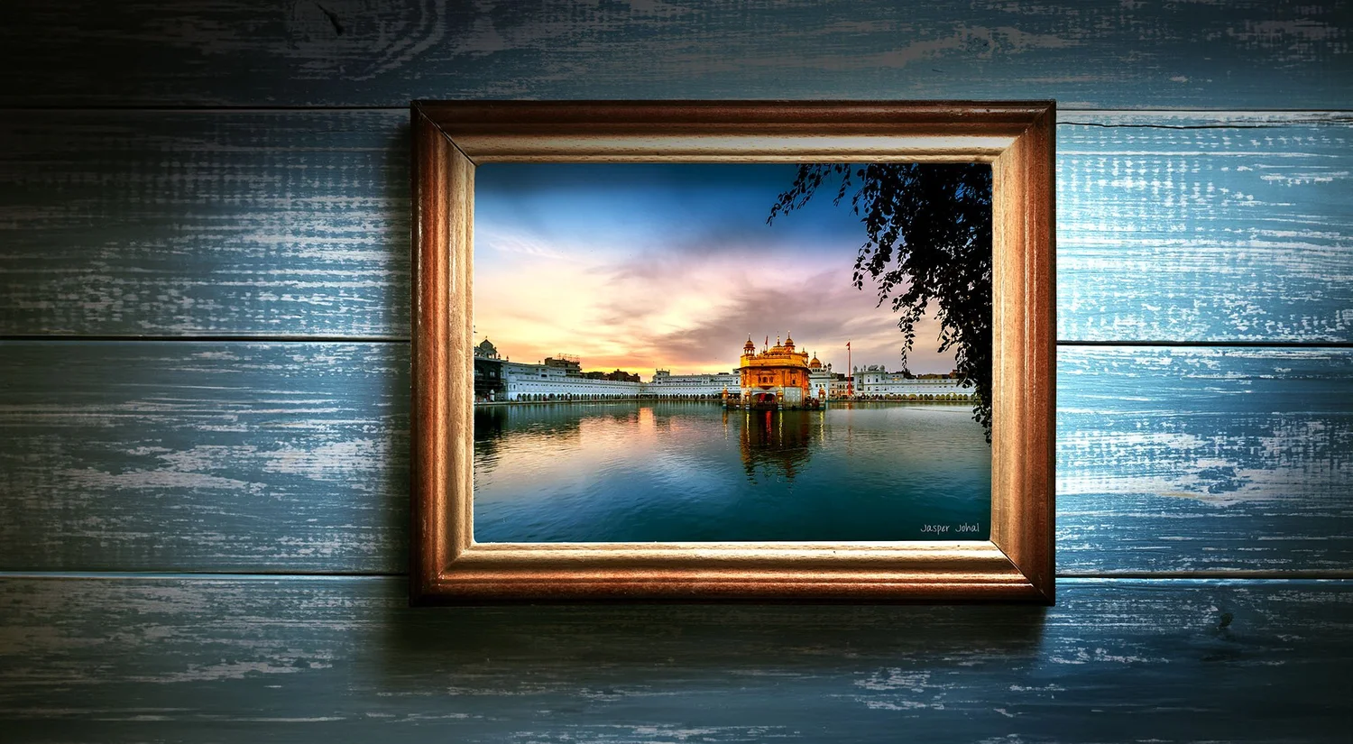 Framed photographic print of a temple