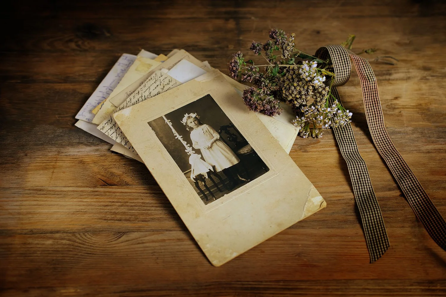 Old family photographs being restored