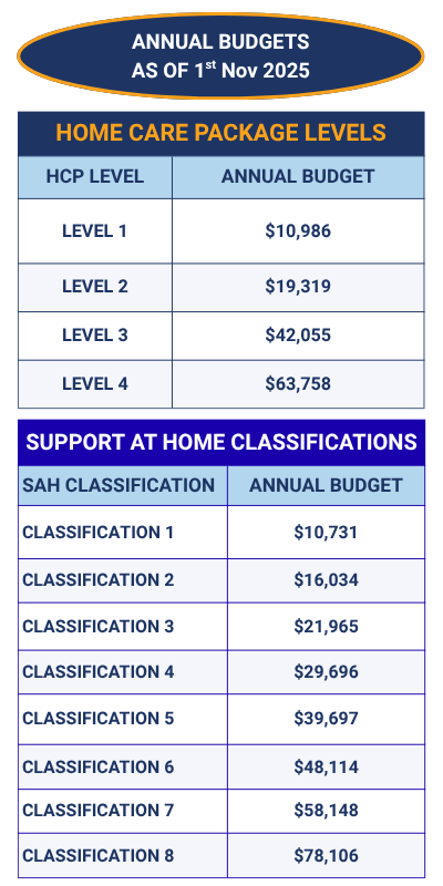 budget amounts support at home