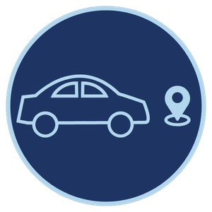 a graphic with a car representing transport assistance, transport support for seniors