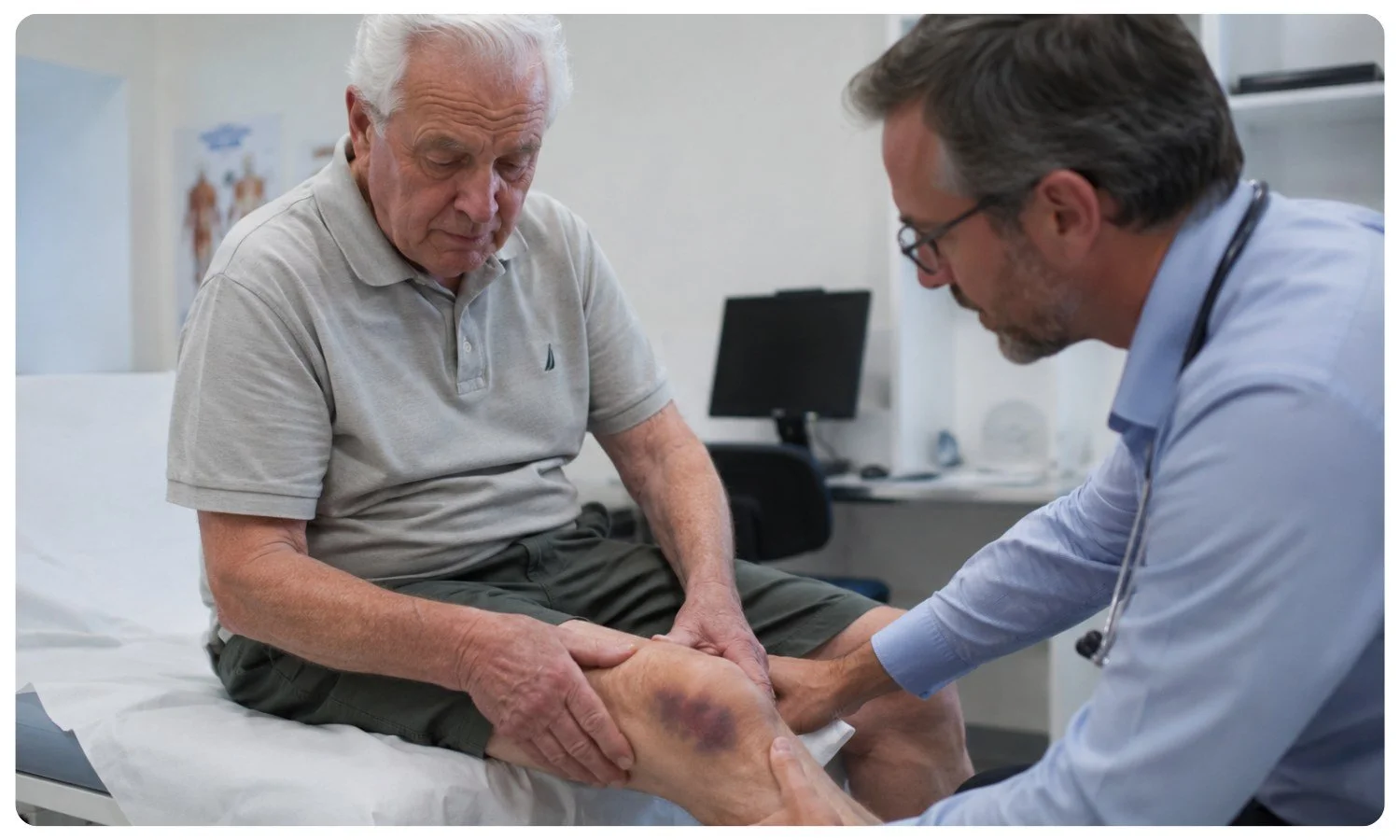 old man gets his bruise checked out after falling, elderly falls, recovering after a fall