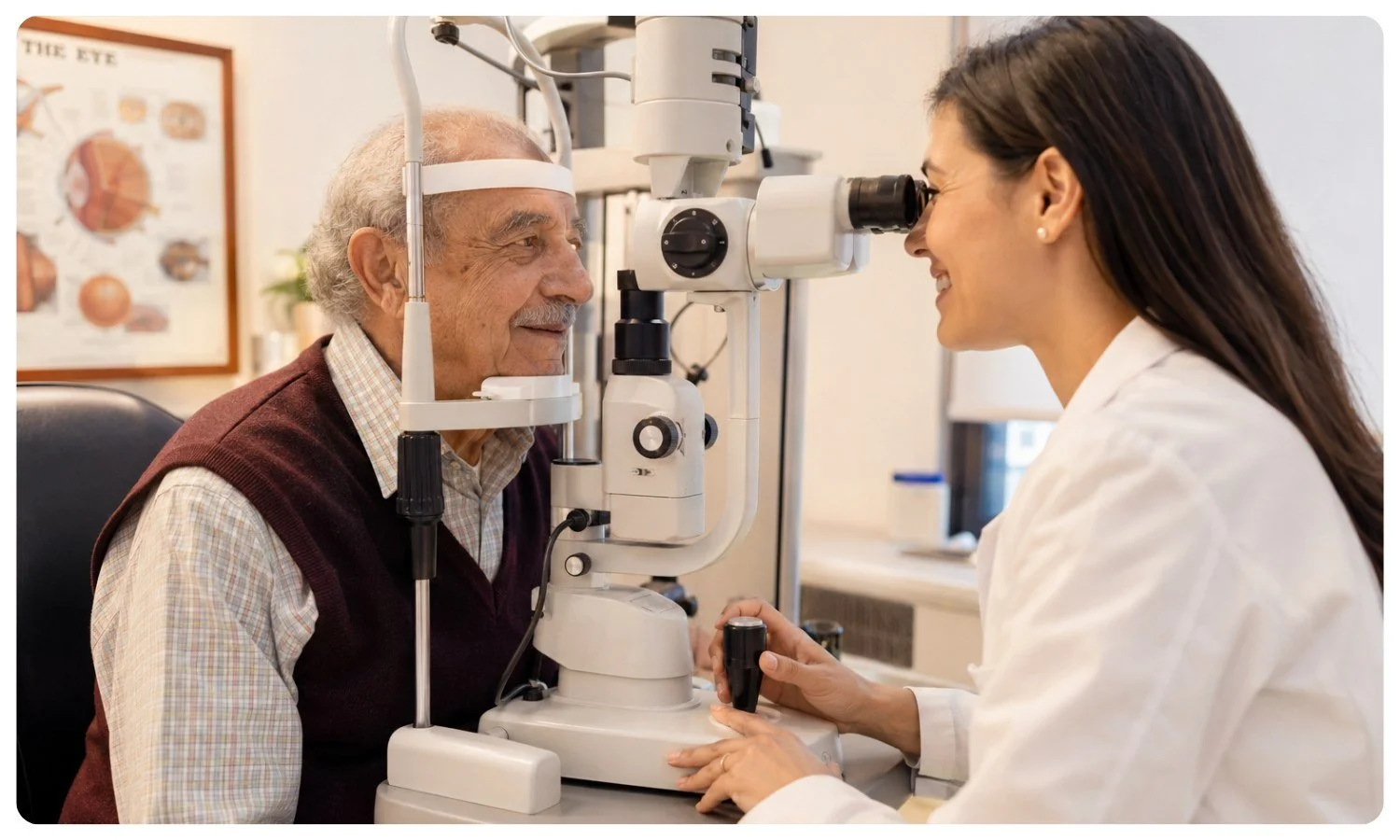 elderly man has an eye examination, eye testing, elderly falls prevention strategies