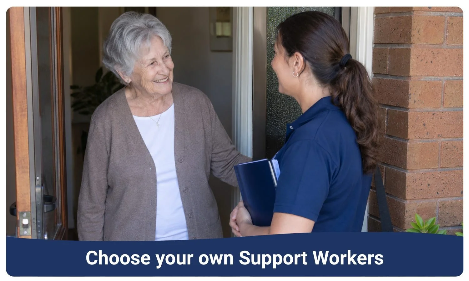 elderly woman meets the support worker she chose from self managing her home care, self managed support for seniors