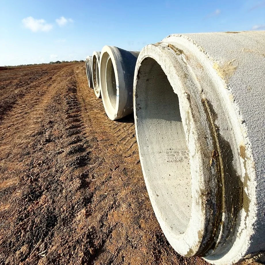 Concrete pipe ready to go for the next stretch of drainage work.

#canopyengineering #canopyconstruction #landdevelopment #civilengineering #infrastructure