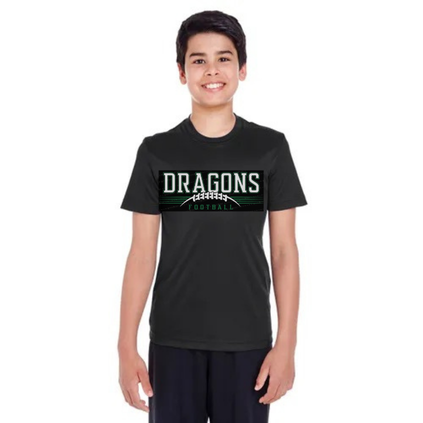 2082- YOUTH xl only- Dragons Football on black drifit t-shirt