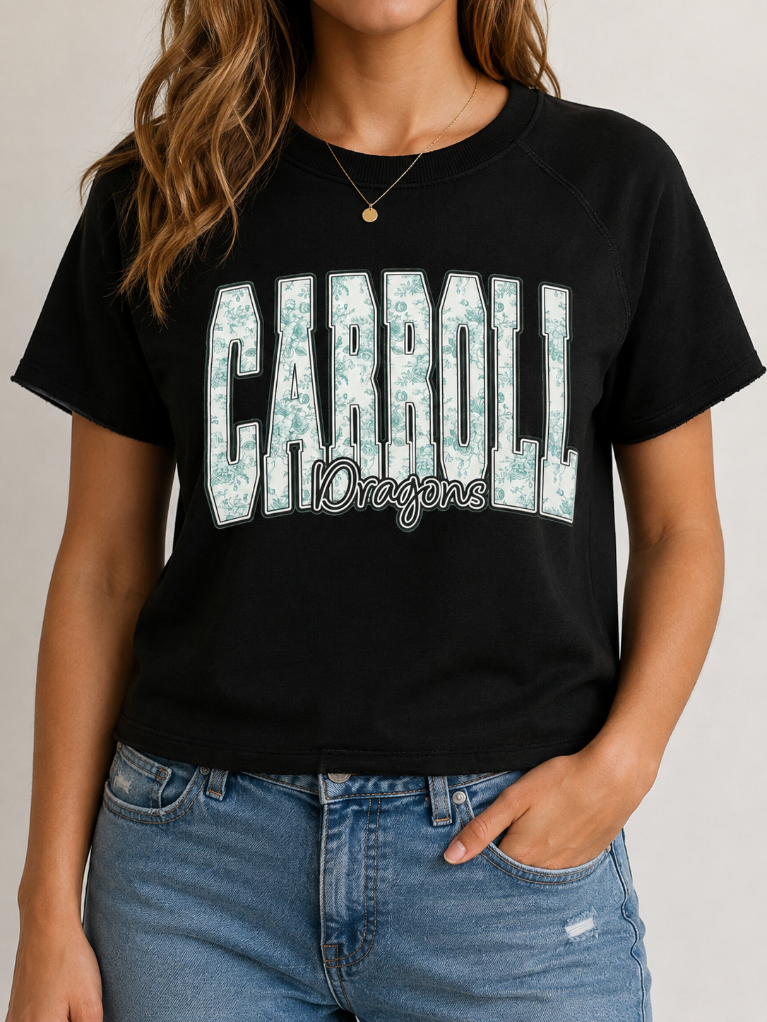 5435 Women’s crop black floral Carroll Dragons