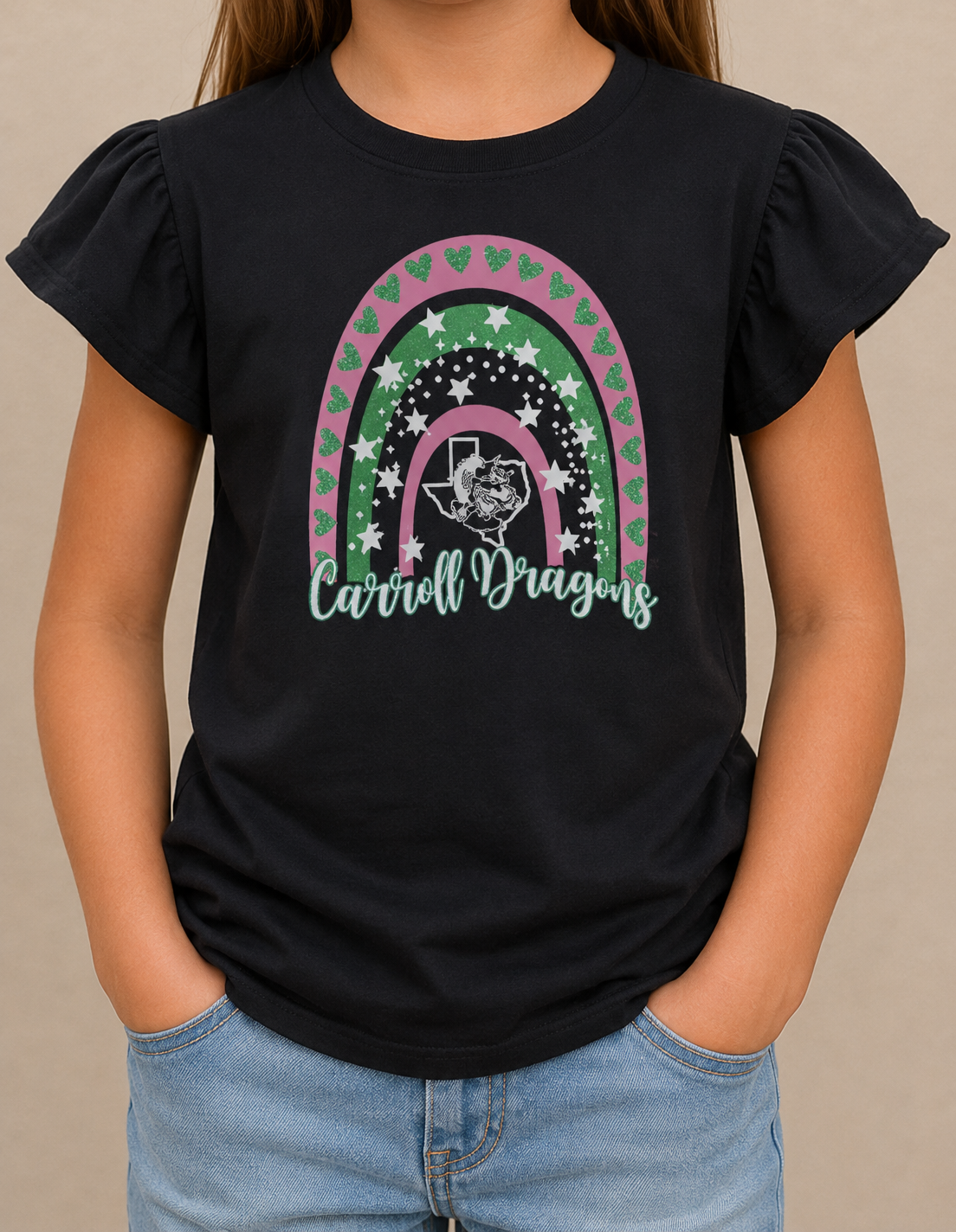 2023 Youth and Toddler Girls Rainbow Glitter Ruffle Tee