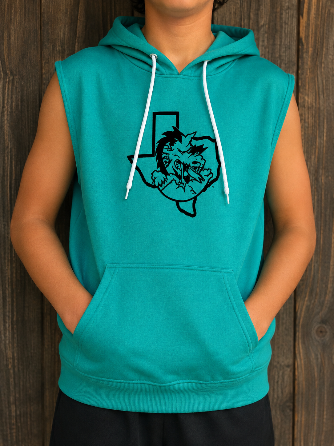 2137 Youth Boys Sleeveless Green Hoodie