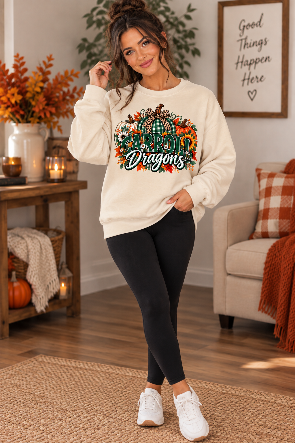 Tan sweatshirt woman - full length.png