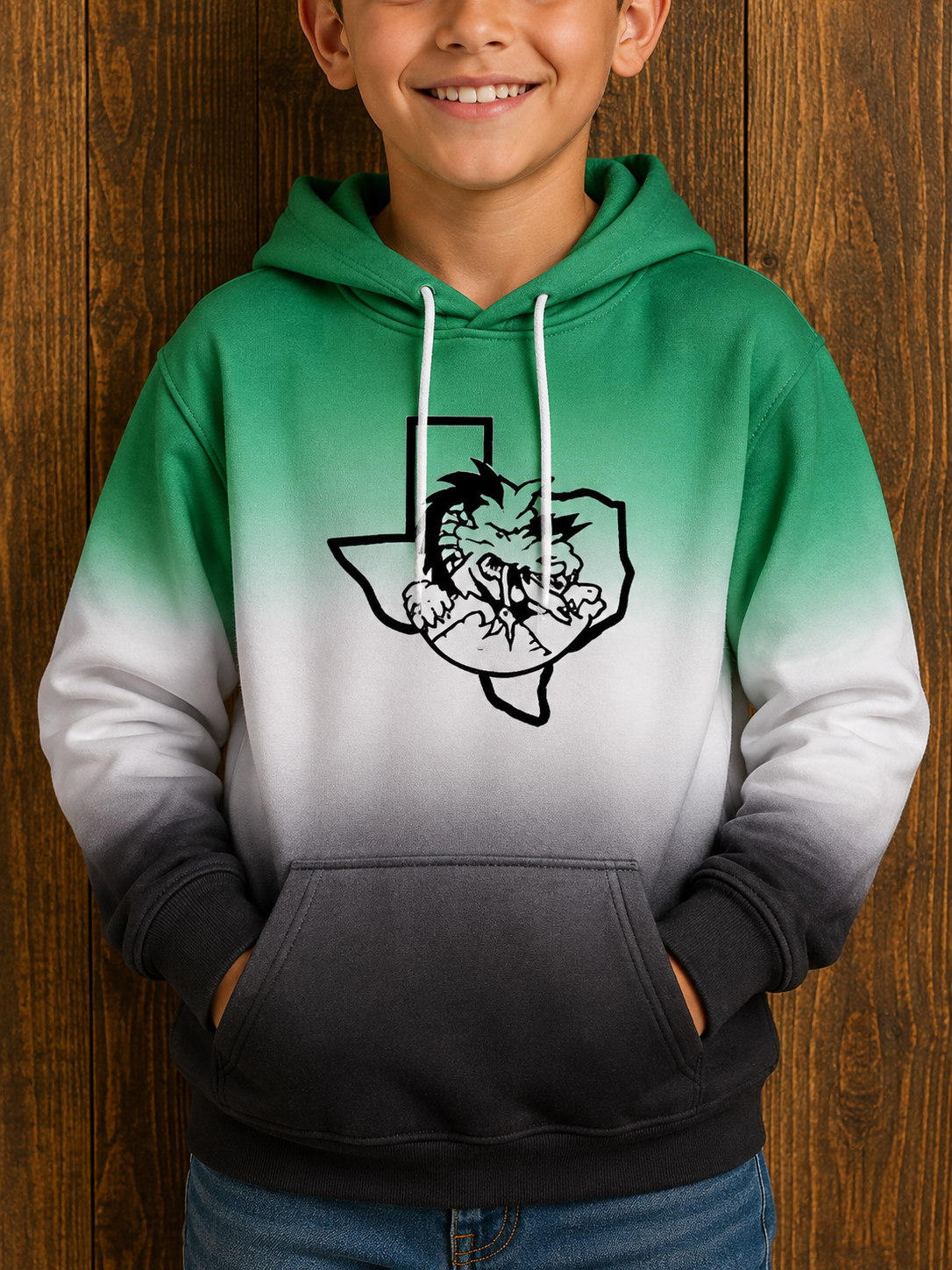 2140 Youth Boys Green and Black Ombré Hoodie