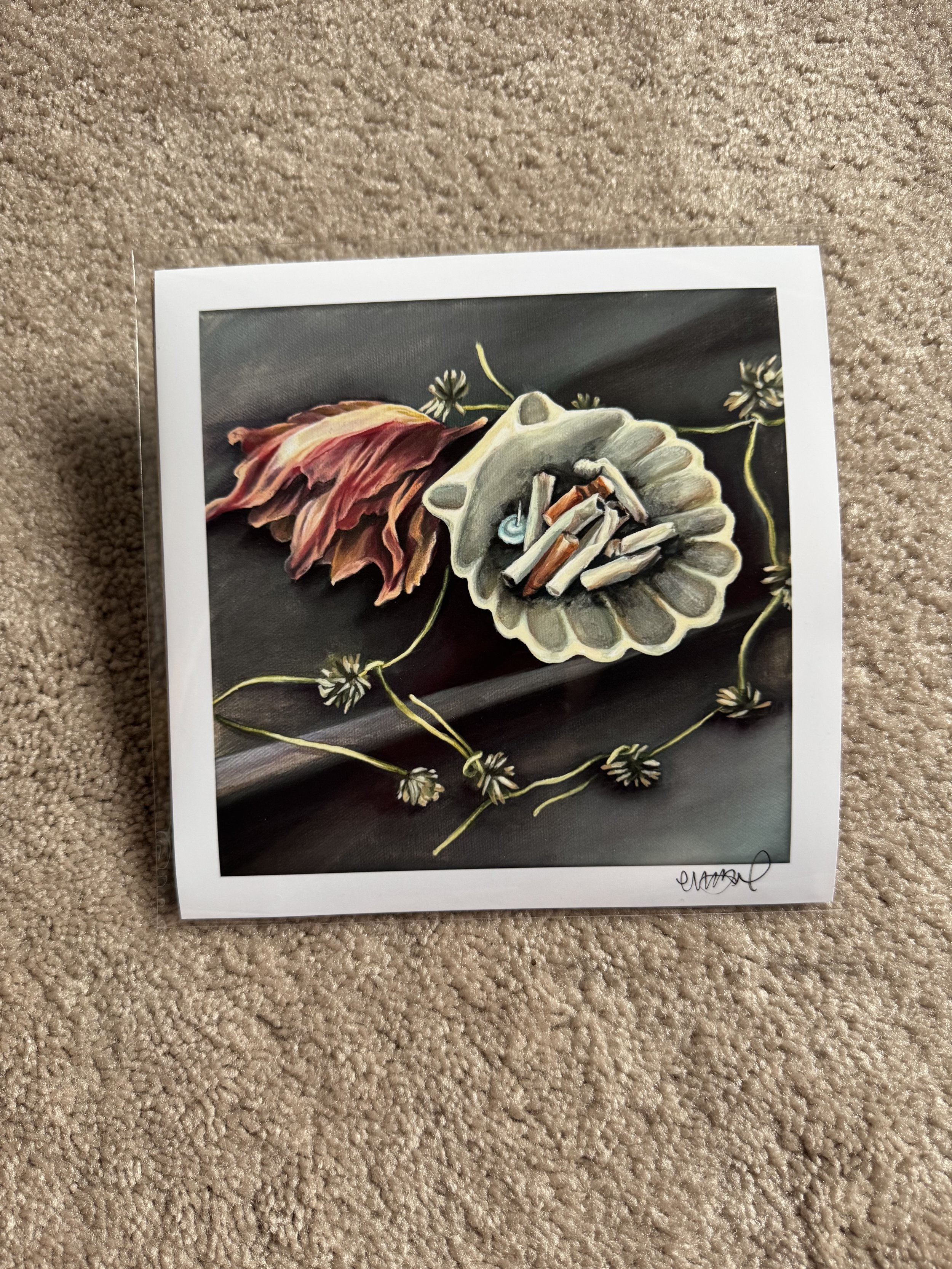 print - ashtray hibiscus still life