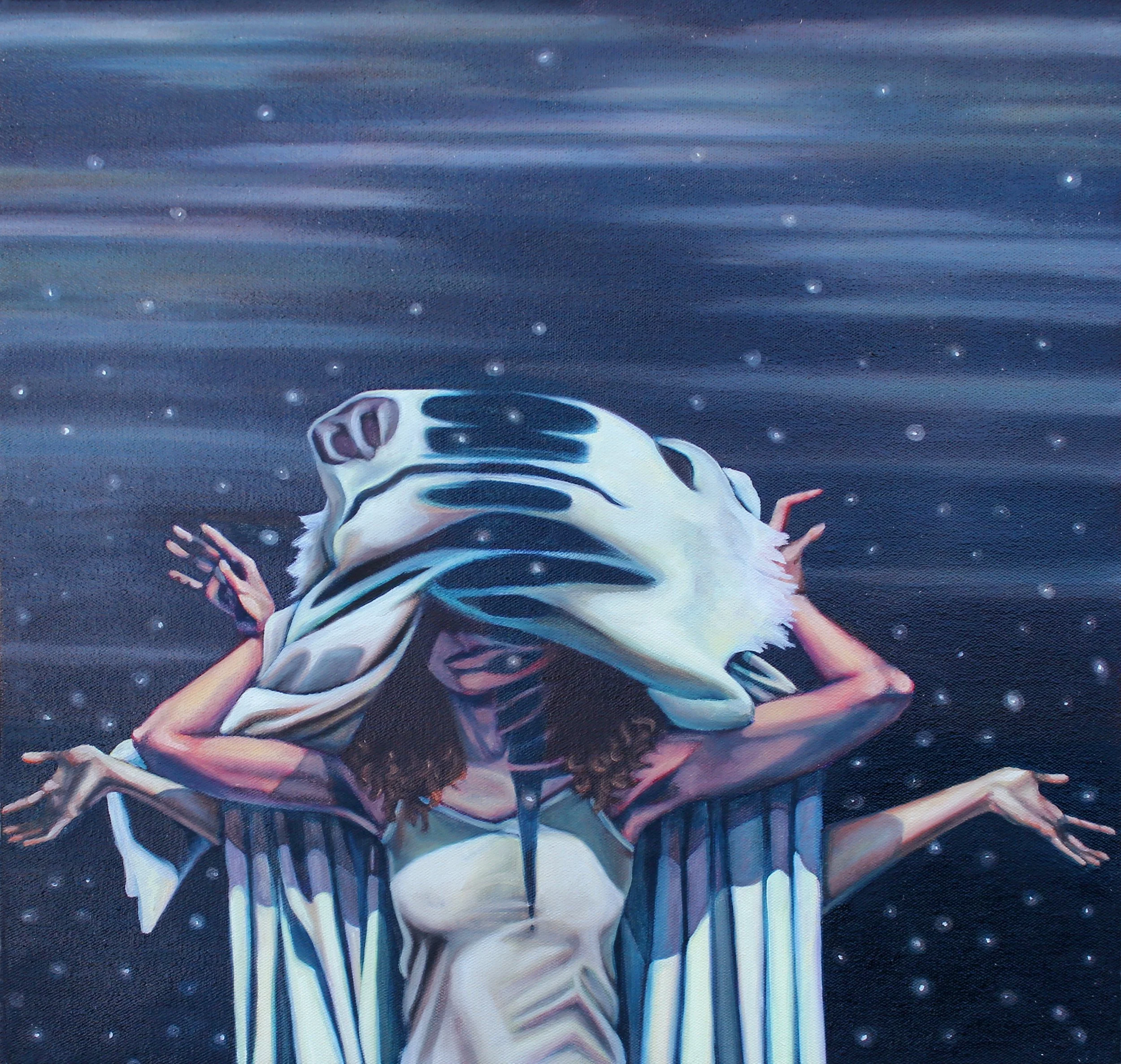 Cleave (v., to part or split, especially along a natural line of division), 2016 (oil on canvas) 26"x 25"