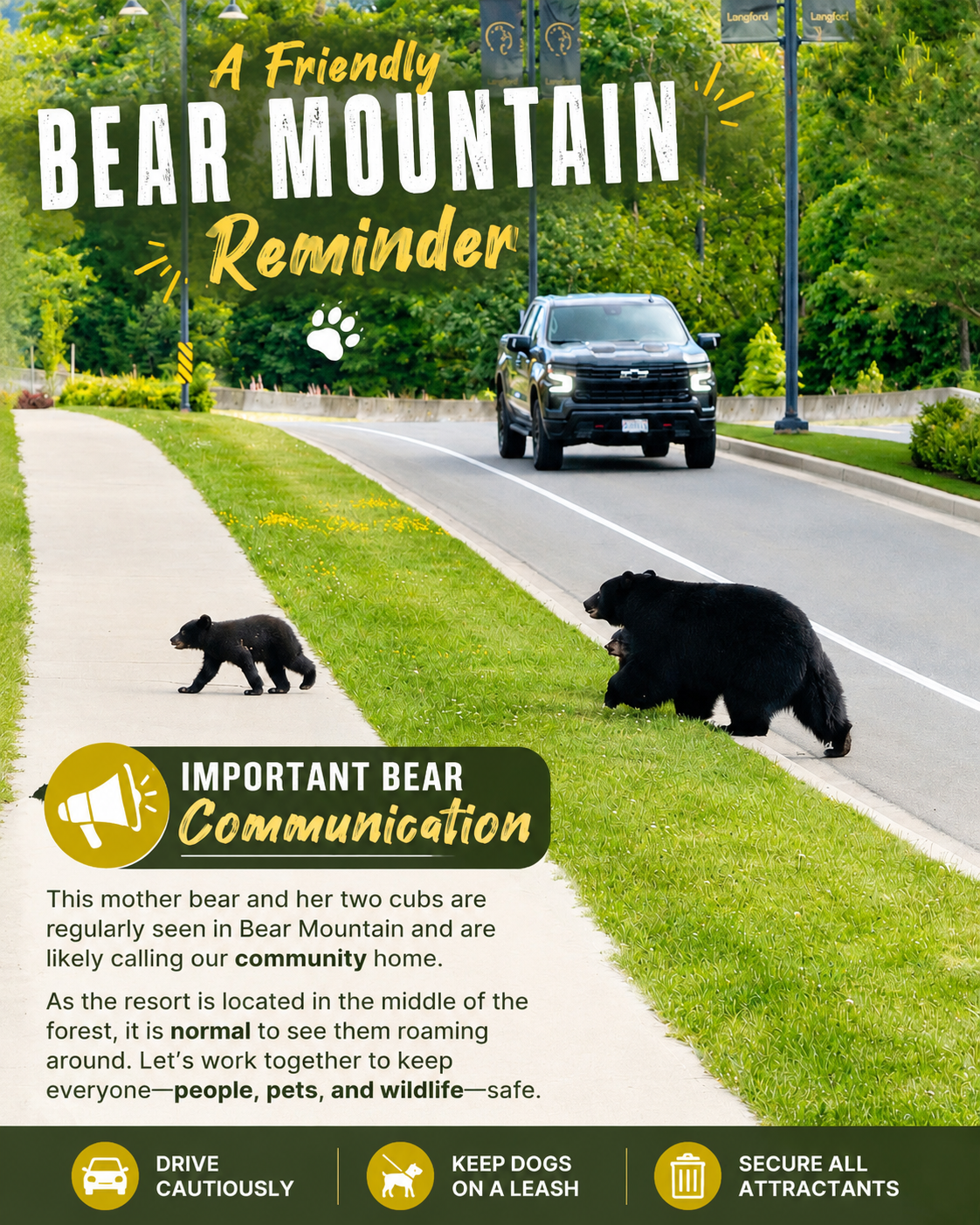 Bear Sighting Reminder – Mom and Two Cubs in Bear Mountain