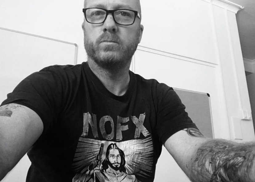 Black and white photo of Jez