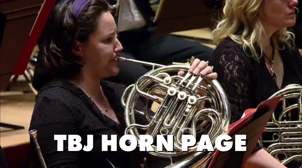 Horn players performing in an orchestra