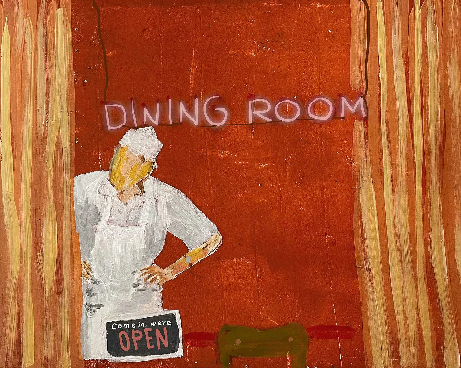 A man waiting for customers in the restaurant- public domain.