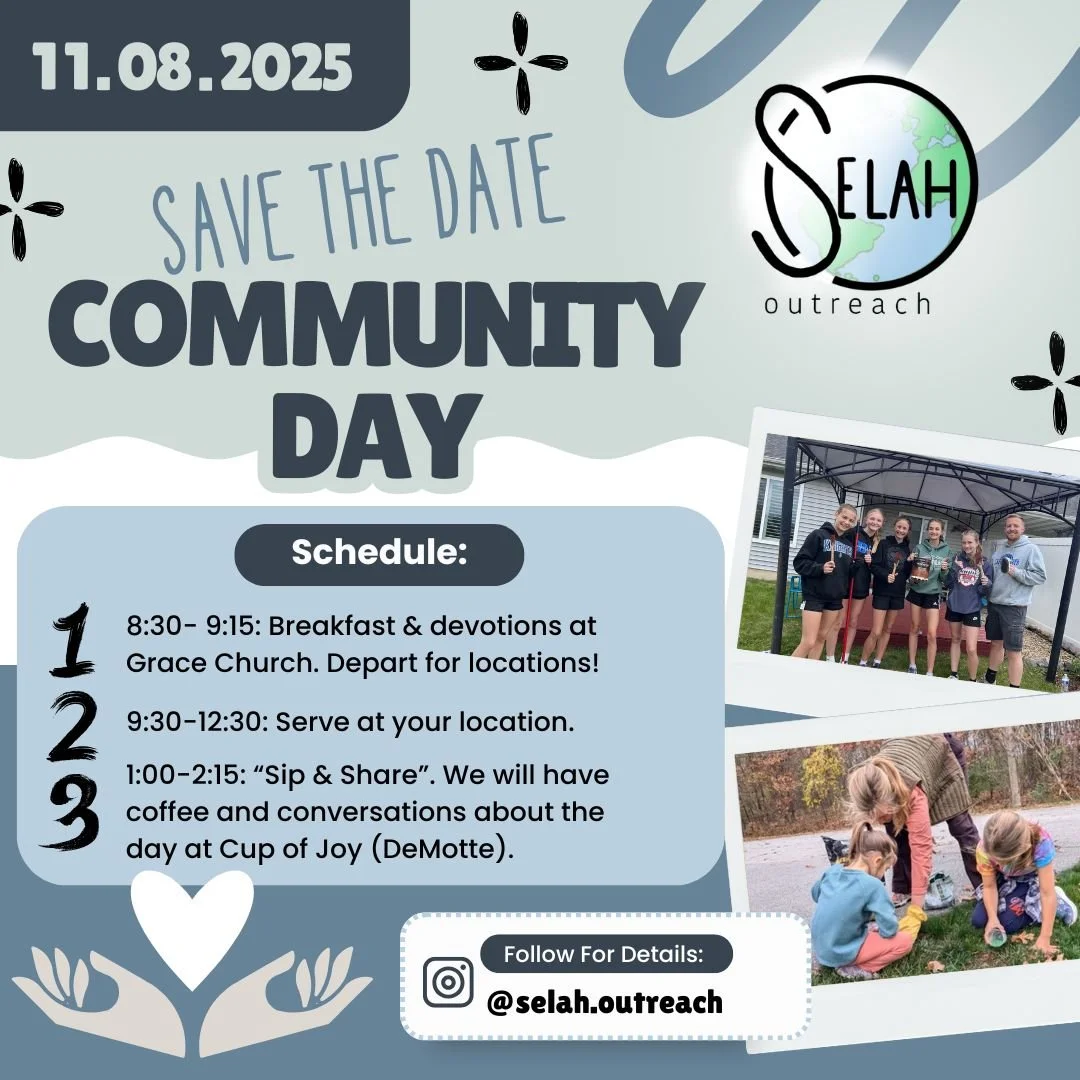 Serve at 1 or 4 locations: Shults-Lewis (painting wall mural) 2 Hearts Senior Living (Lowell) or Oak Grove Senior Living(Demotte) Yard/Home Fall Clean up
https://selah-outreach.managedmissions.com/ourtrips