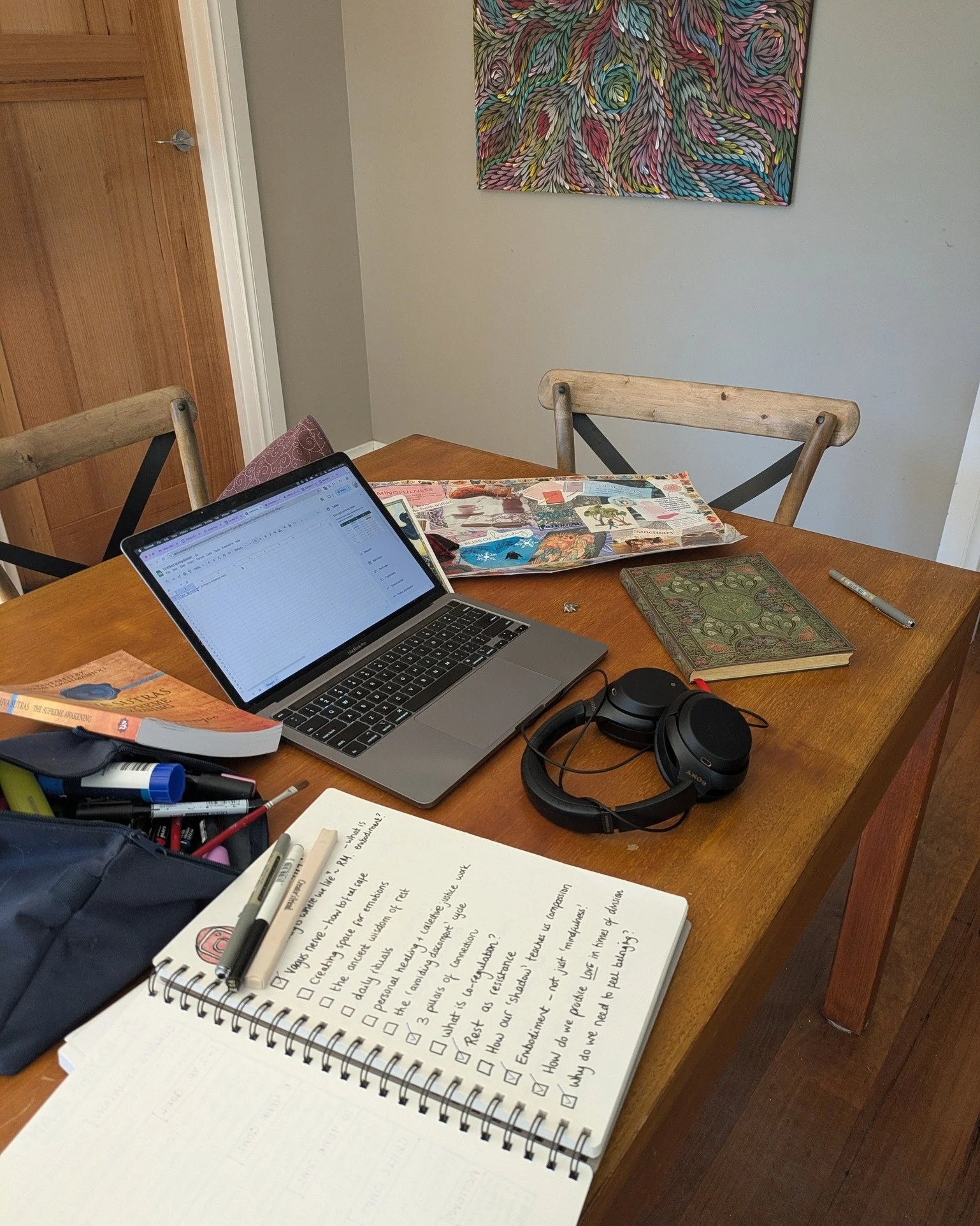 Creativity needs chaos, but it also needs a container. //

Piles of books TBR (to be read) and a checklist to tick them off.
Pages of ripped out of magazine images and stream of consciousness writing, and vision board themes and mind maps. 
Lists of 
