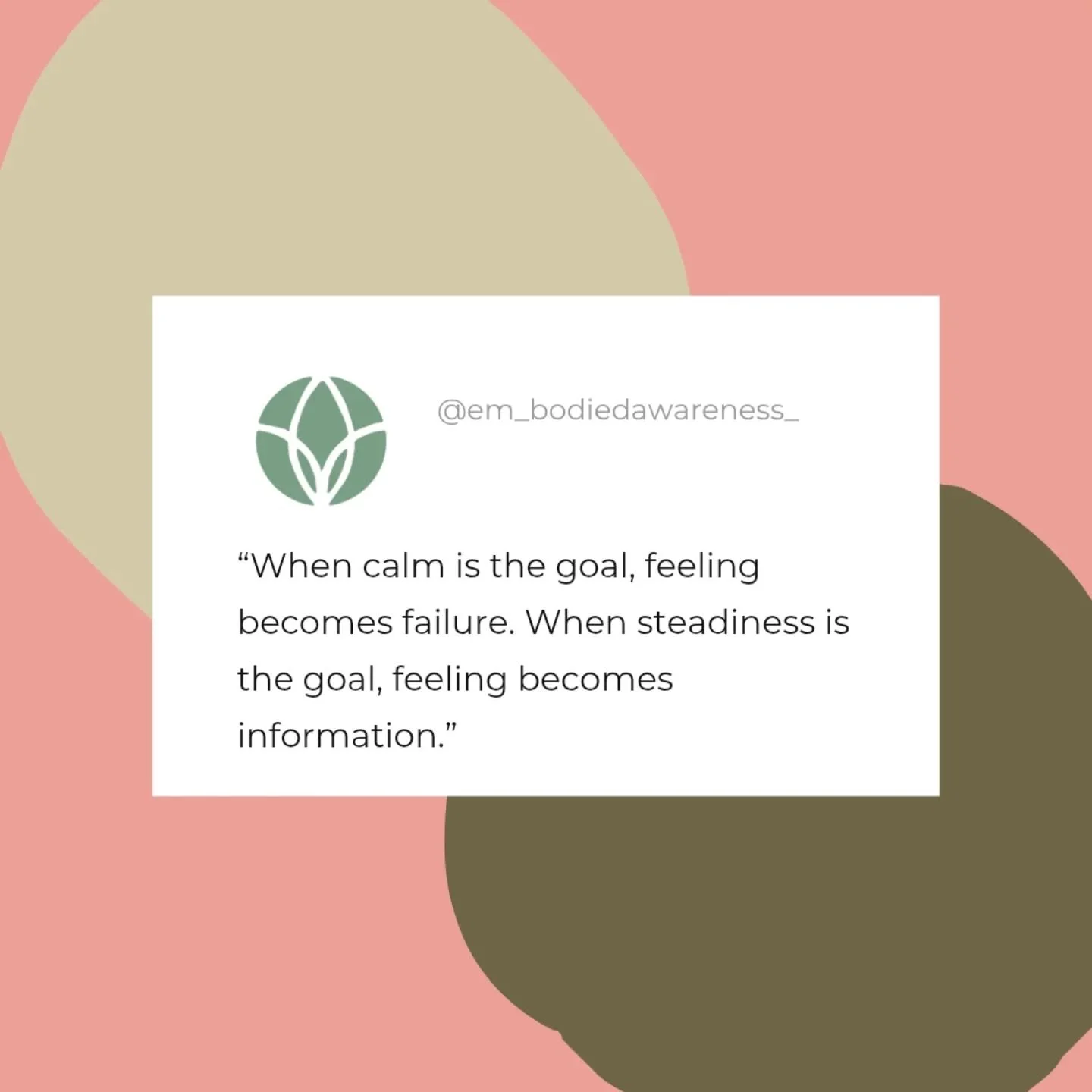 Feeling as information //
Calm isn&rsquo;t always available.
Steadiness often is.

One asks us to control experience. The other asks us to relate to it.

I wrote more about this, with practices, over on Substack. Link in my bio. 
#steadiness #embodie
