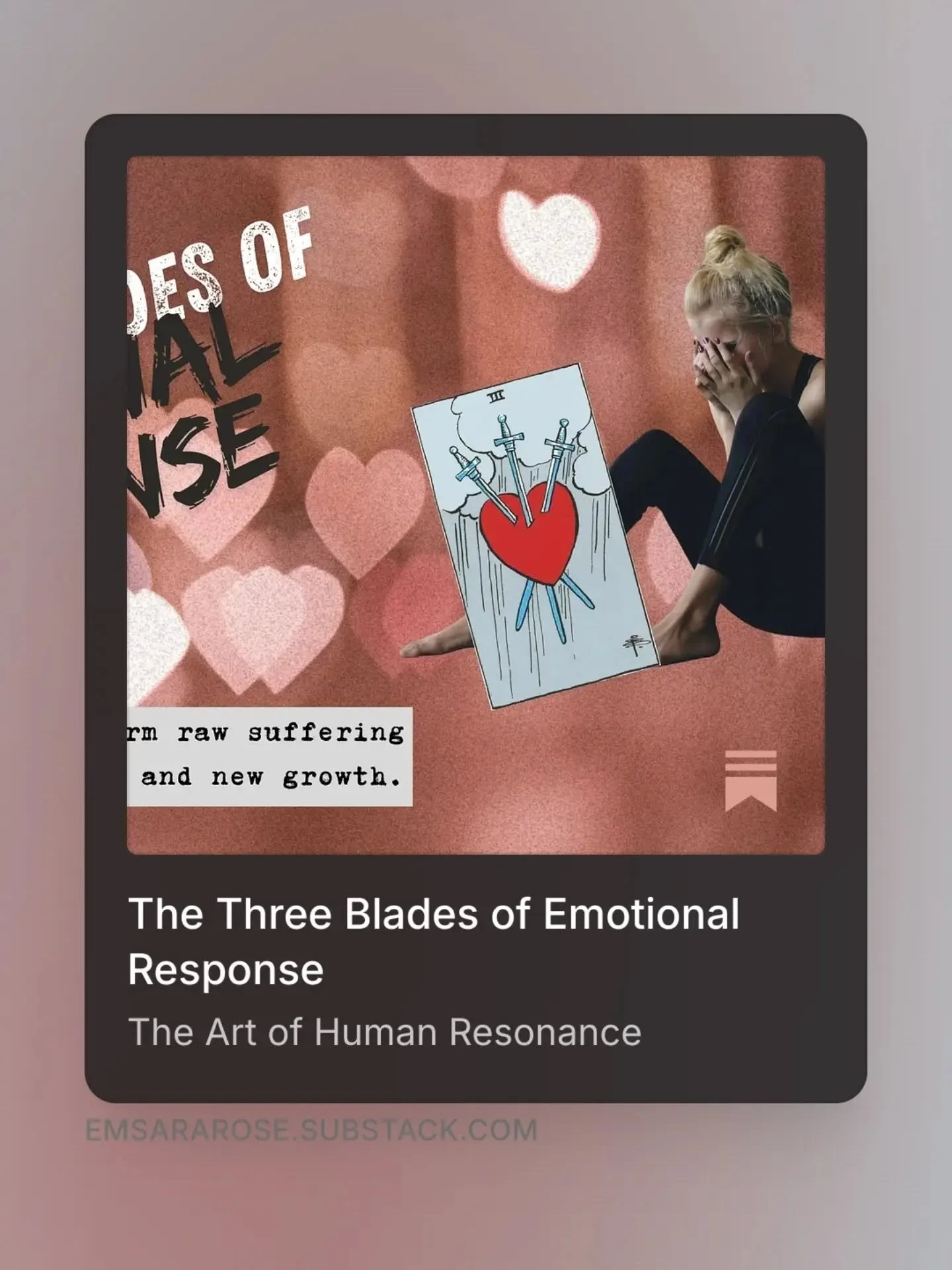 Most people dread pulling the Three of Swords 🗡️🗡️🗡️...it&rsquo;s usually seen as heartbreak or betrayal. 

​But, when a tree is pierced or cut, it doesn't just wither. It seals over the wound, grows around it, and creates rich, complex inner stru