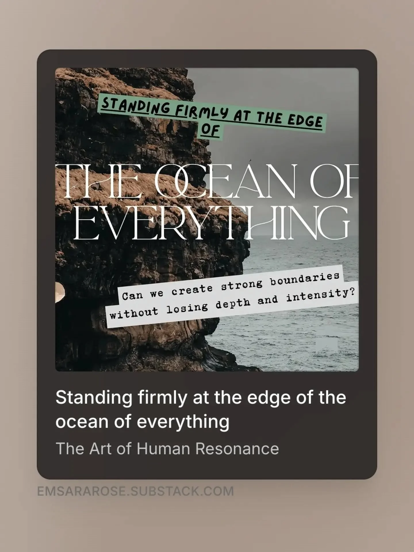 STANDING FIRMLY AT THE EDGE OF THE OCEAN OF EVERYTHING//

Latest substack that I wrote last week and forgot to post on here! Exploring how we learn to expand and contract like the tides. Keeping at least one foot firmly on the solid (if a little slip