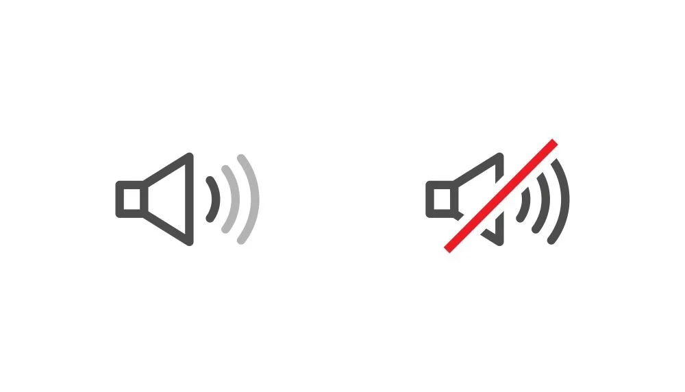 Two symbols of speakers with sound on and off