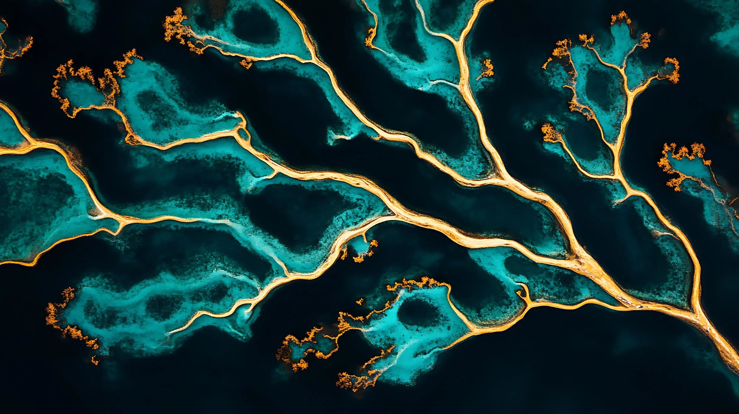 Blue water and liquid gold streams