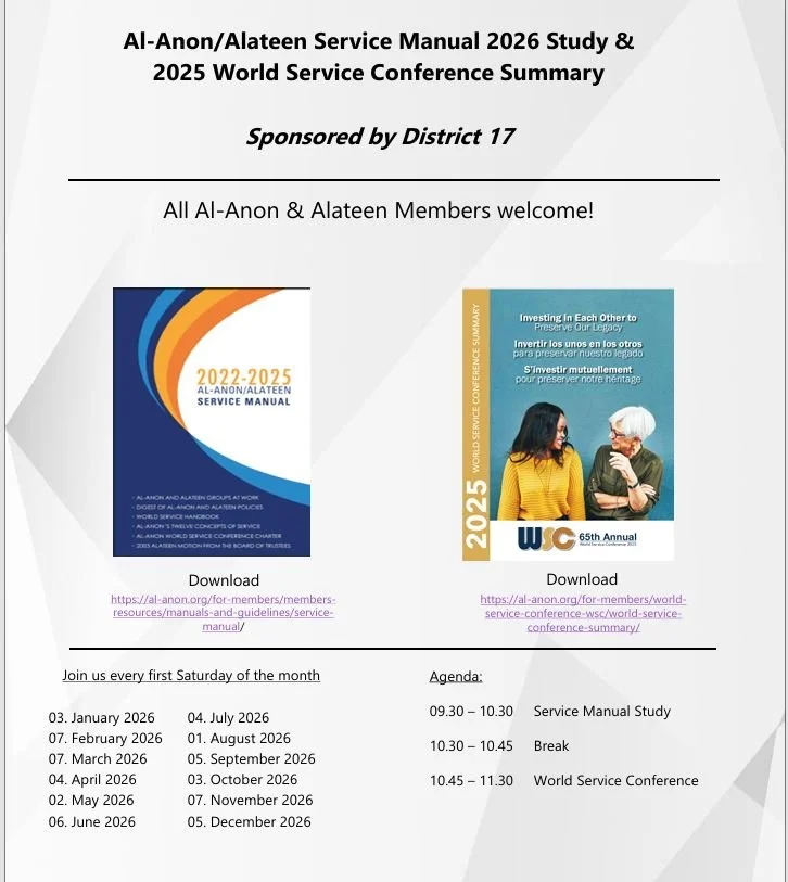 Al-Anon/Alateen Service Manual 2026 &amp; 2025 World Service Conference Study Sponsored by District 17 